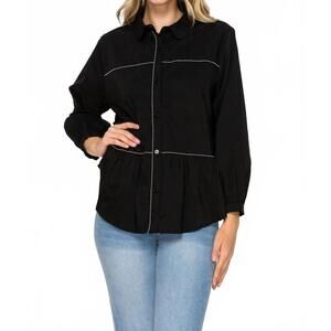 NEW JOH jobeth stretch woven with beading trim top in black